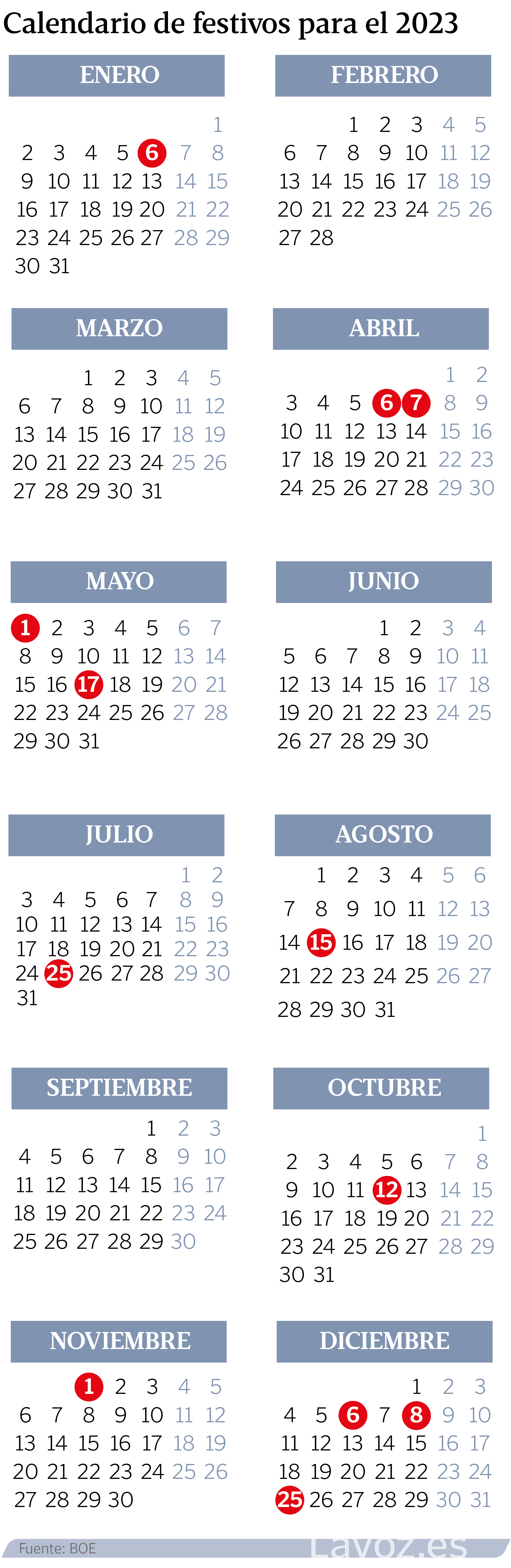 El Calendario Laboral De Festivos Nacionales Comunes En